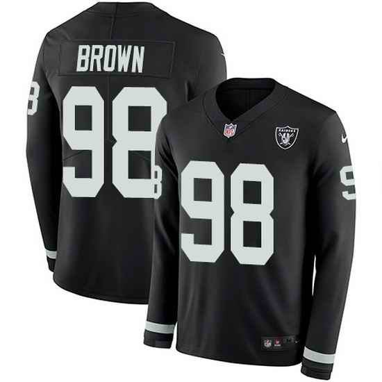 Nike Raiders 98 Trent Brown Black Team Color Men Stitched NFL Limited Therma Long Sleeve Jersey